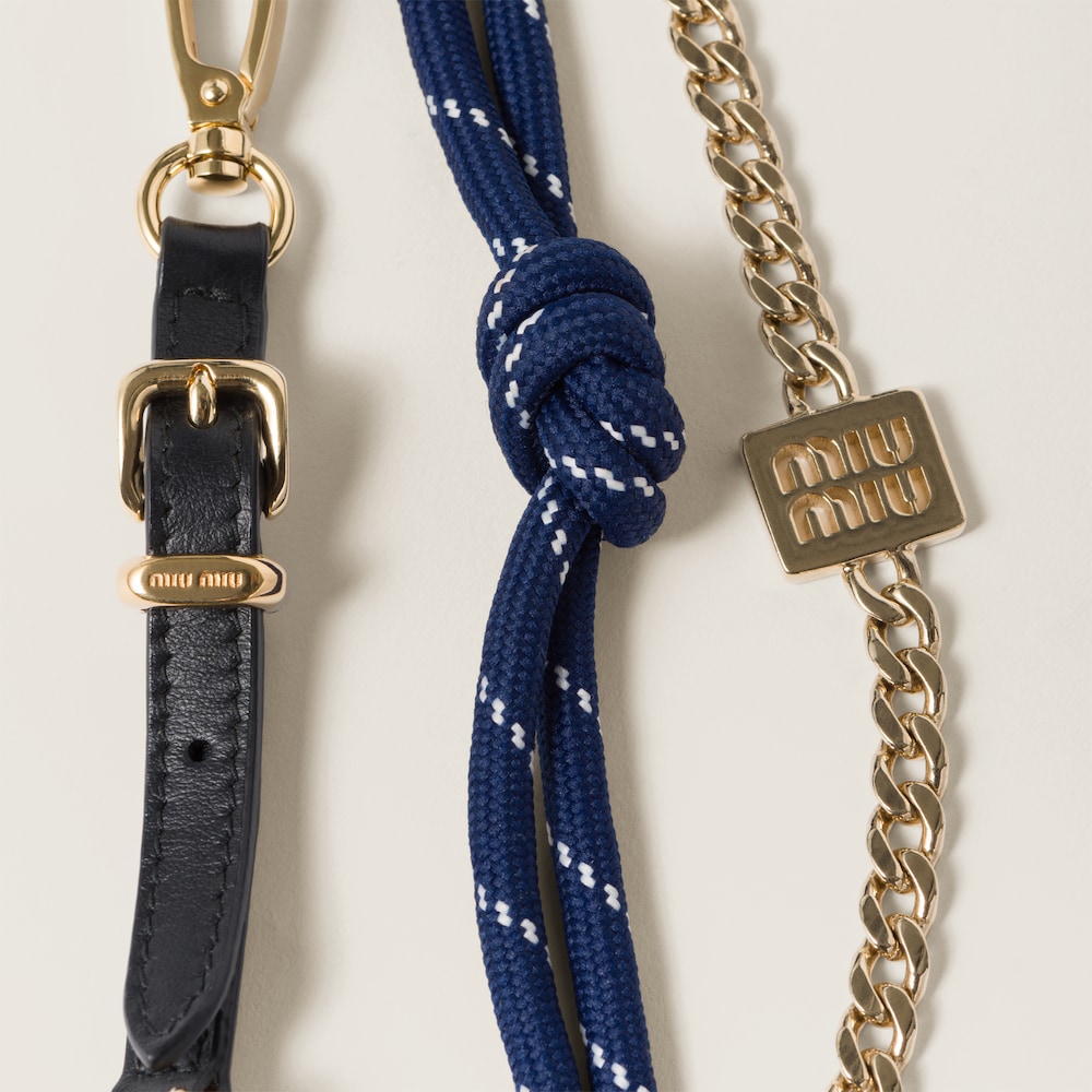 Miu Miu Leather, cord and metal trick keyring - Black/Baltic Blue