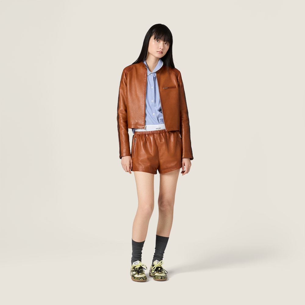 Miu Miu Nappa leather shorts Brandy