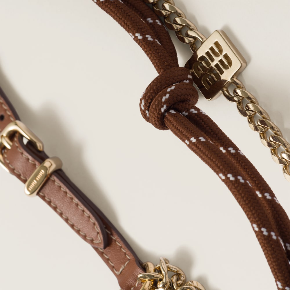 Miu Miu Leather, cord and metal trick keyring - Cognac/Tobacco