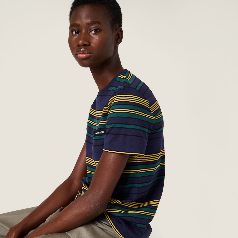 Miu Miu Striped jersey T-shirt Blue / Bottle
