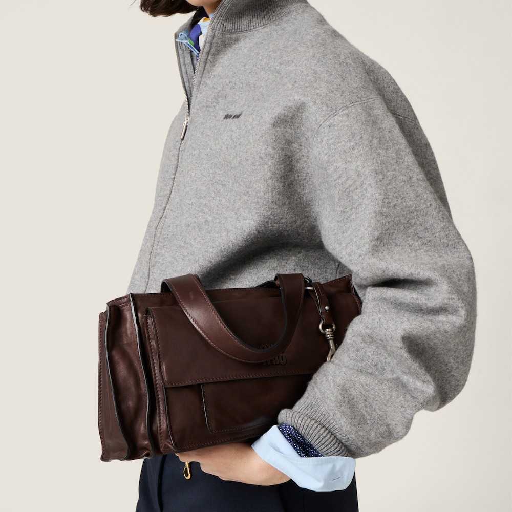 Miu Miu Utilitaire nappa leather shopping bag Sienna