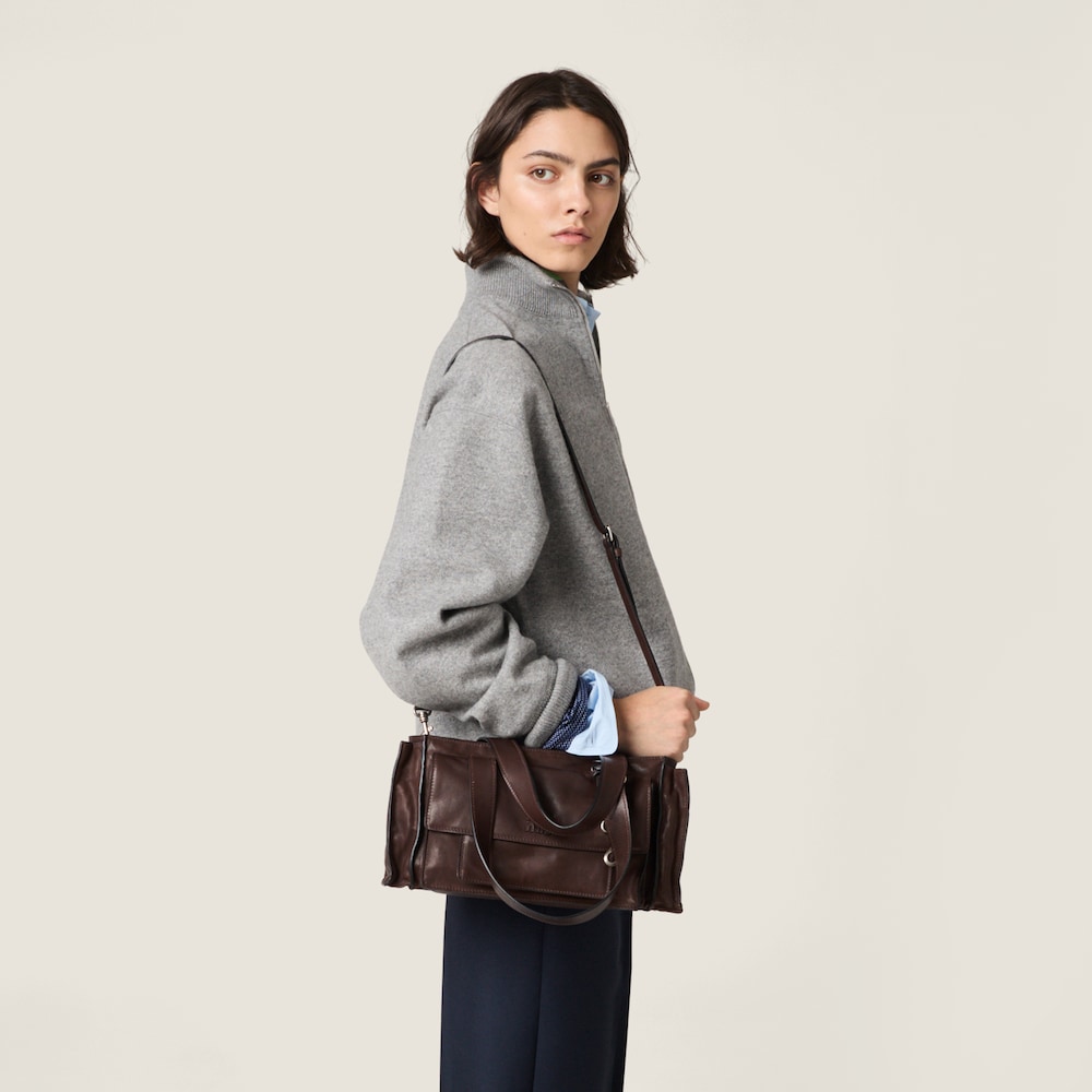 Miu Miu Utilitaire nappa leather shopping bag Sienna