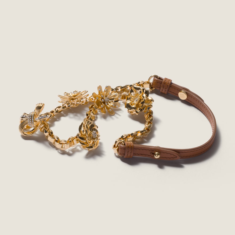 Miu Miu Metal and leather necklace Cognac / Gold / Crystal