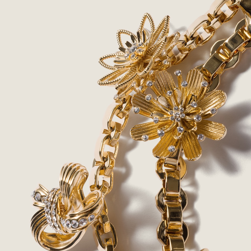 Miu Miu Metal and leather necklace Cognac / Gold / Crystal