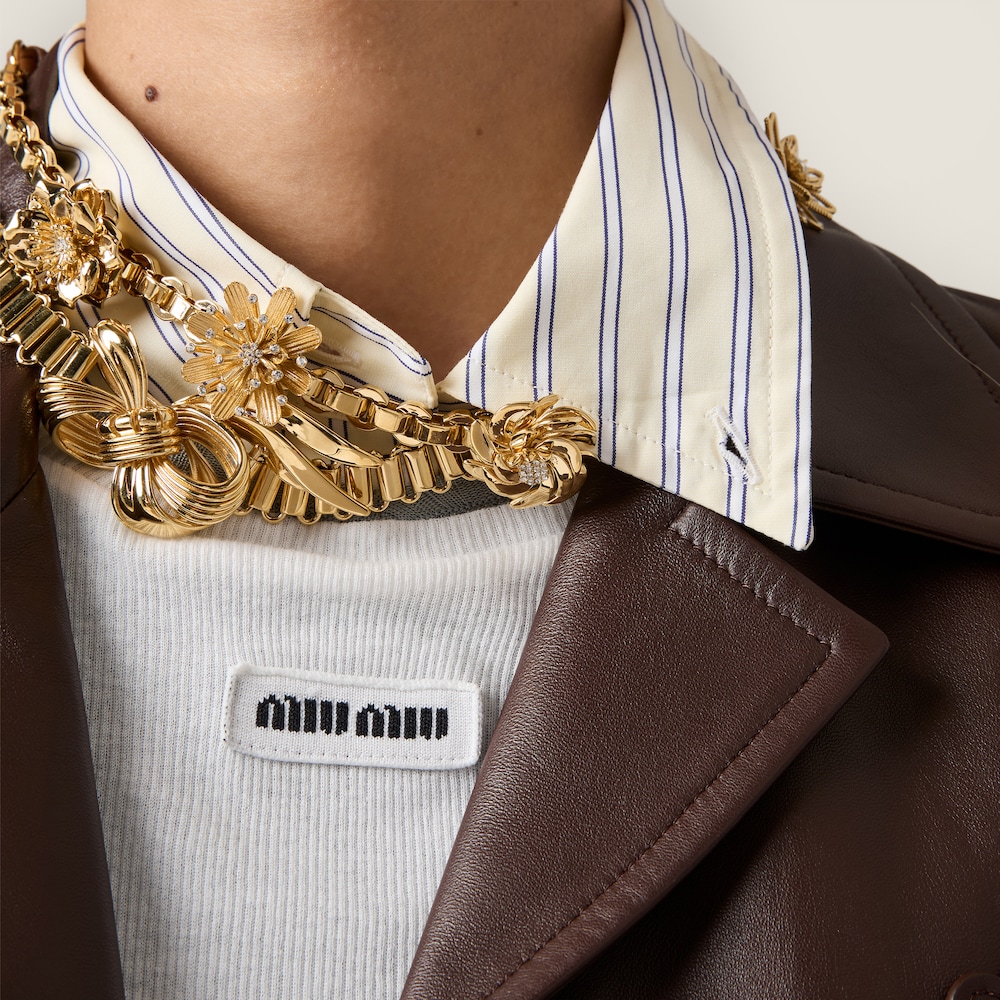 Miu Miu Metal and leather necklace Cognac / Gold / Crystal