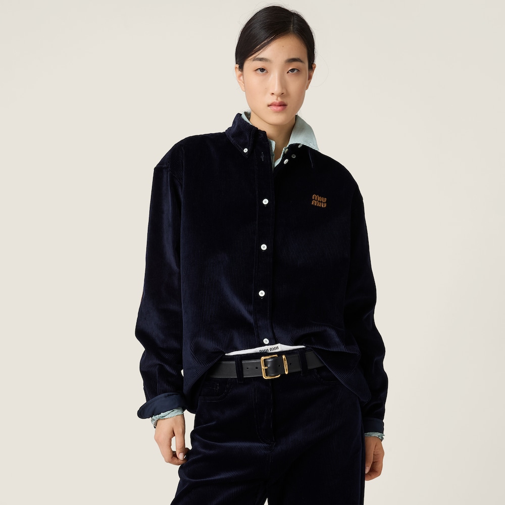 Miu Miu Corduroy and suede shirt Navy