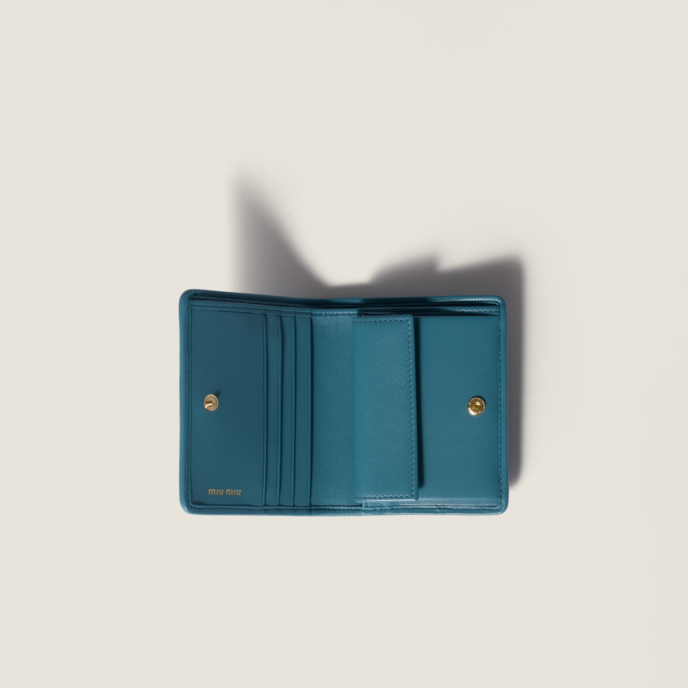 Miu Miu Small matelassé nappa leather wallet Marina Blue