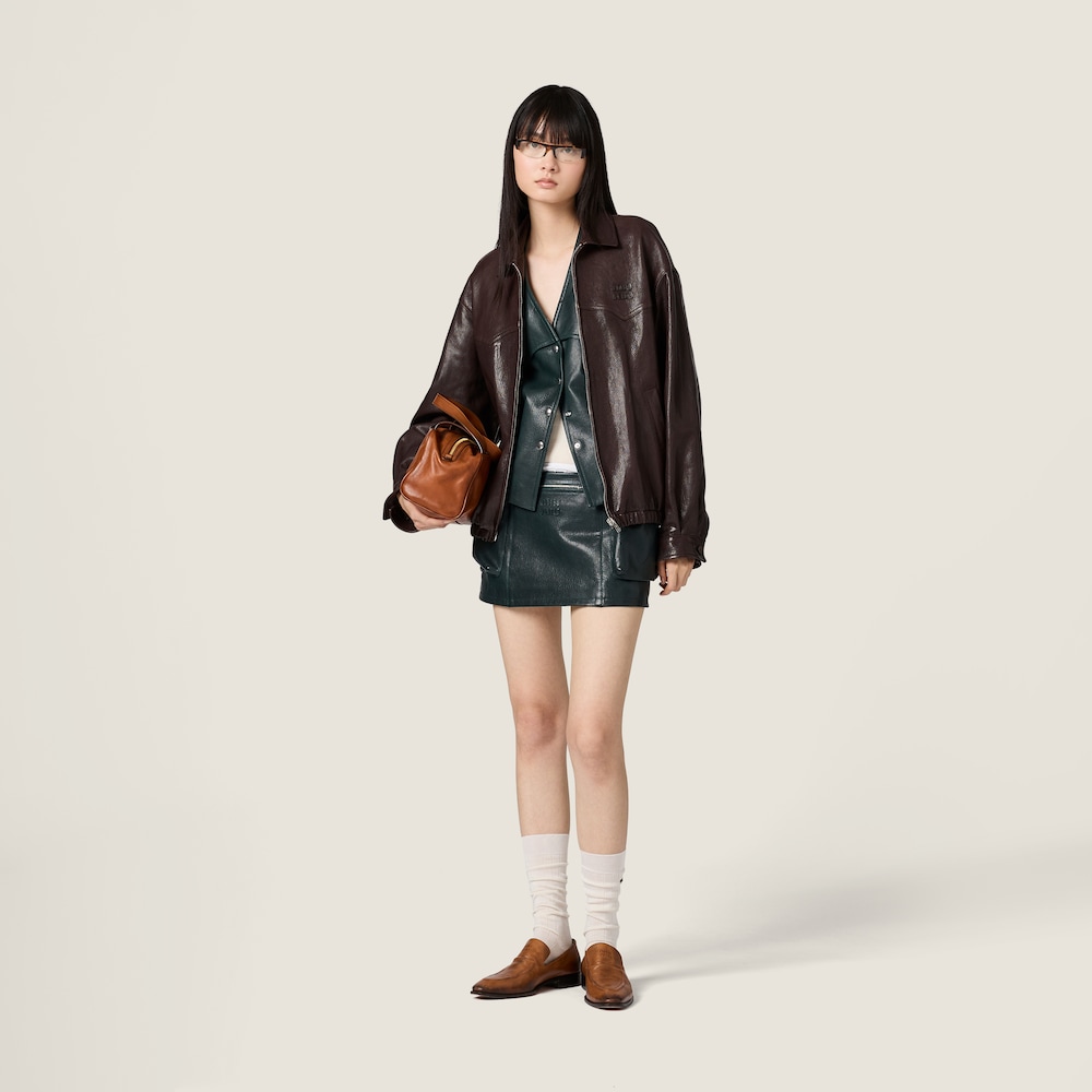 Miu Miu Leather blouson jacket Dark Brown