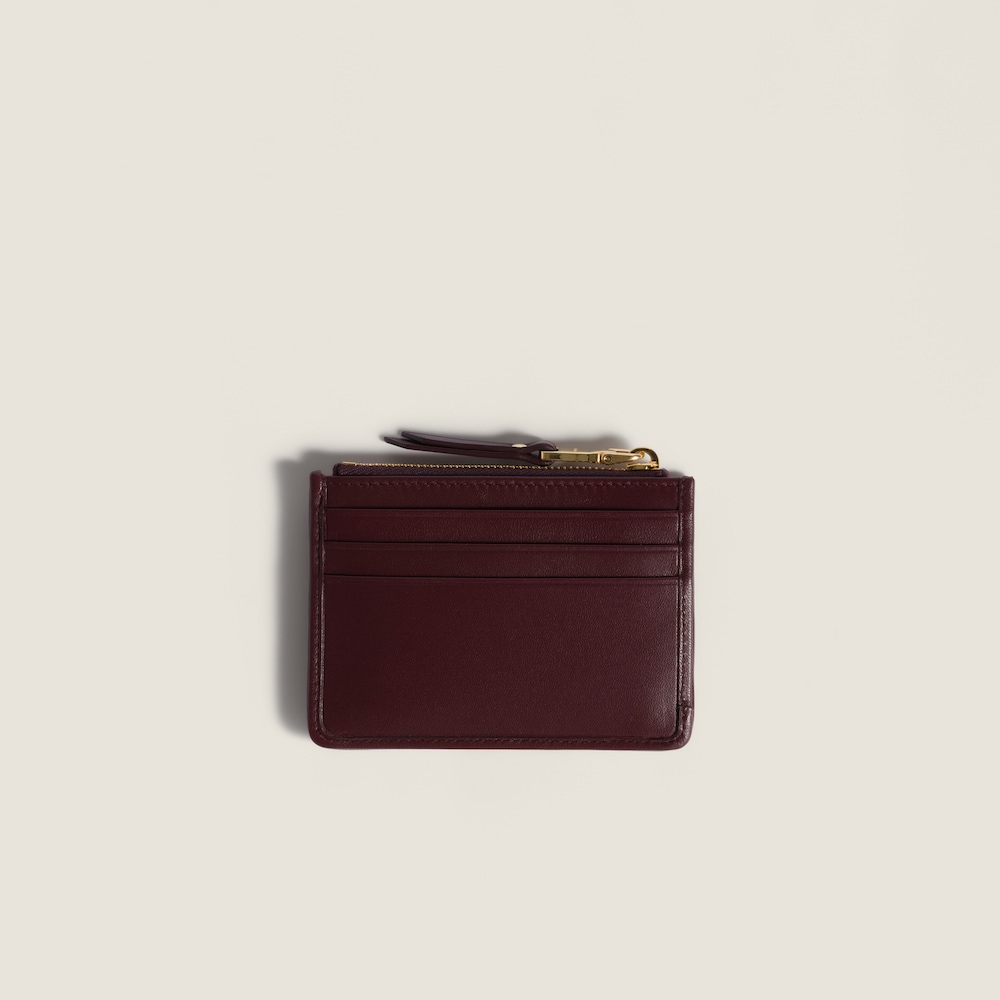 Miu Miu Matelassé nappa leather card holder Burgundy