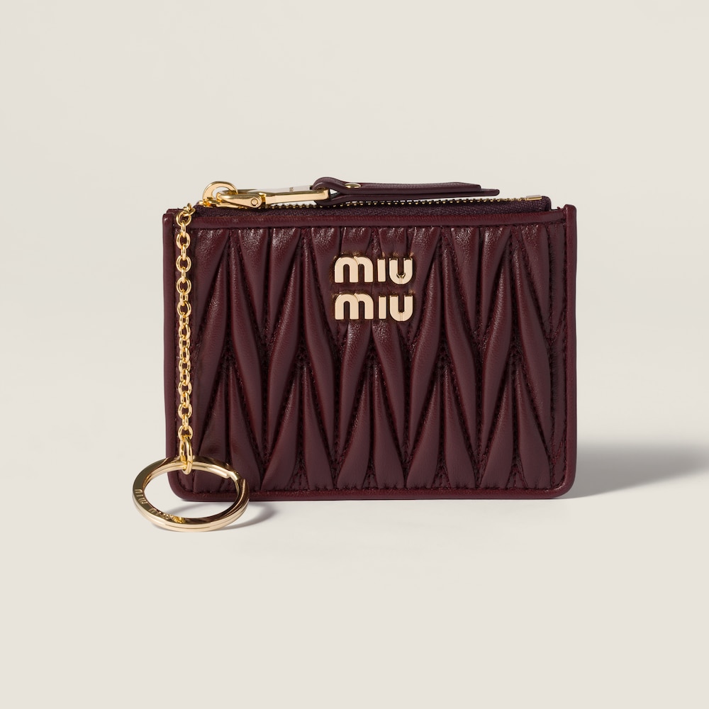 Miu Miu Matelassé nappa leather card holder Burgundy