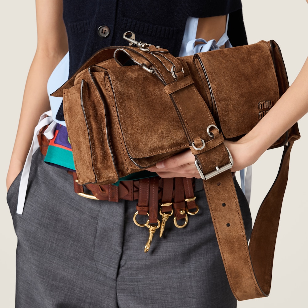Miu Miu Utilitaire suede shoulder bag Cocoa Brown