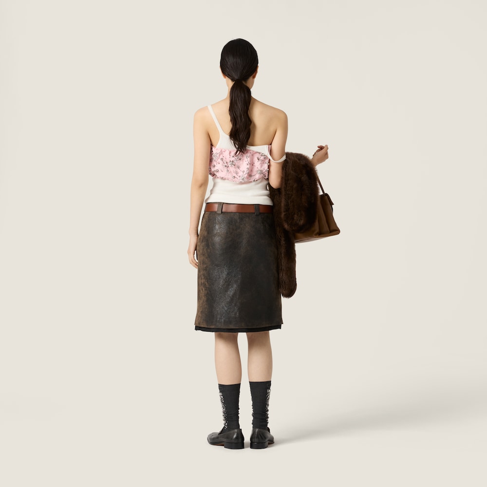 Miu Miu Waxed suede leather skirt Black