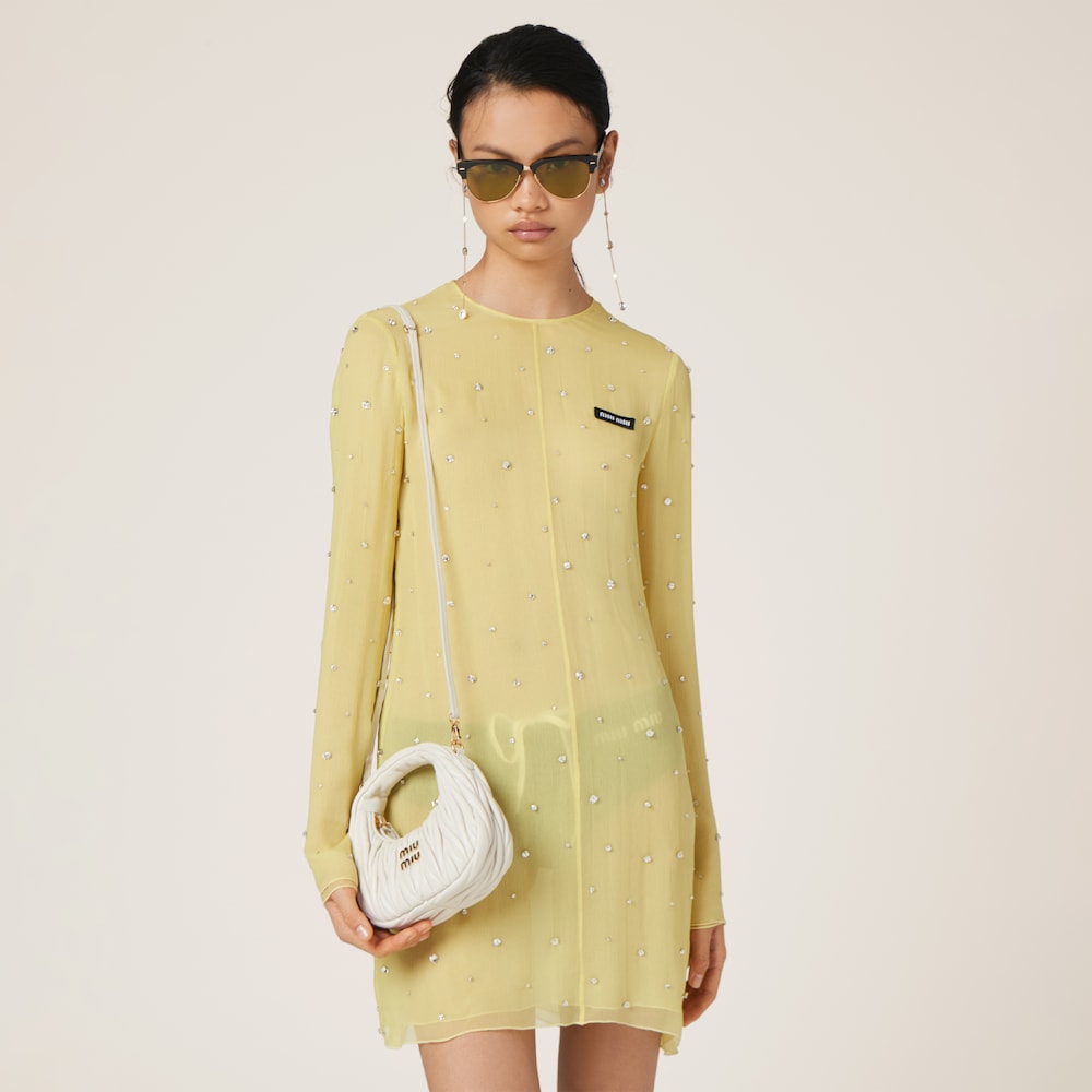 Miu Miu Wander matelassé nappa leather hobo mini-bag White