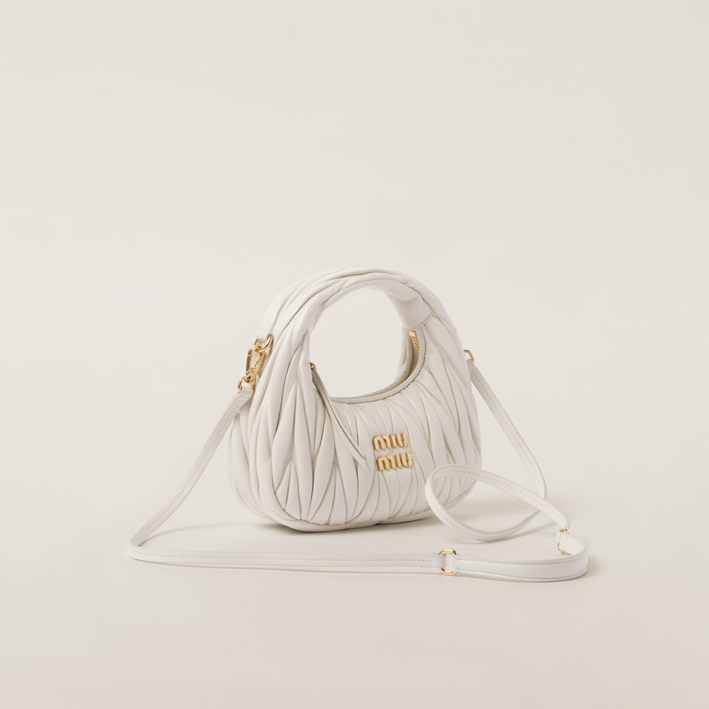 Miu Miu Wander matelassé nappa leather hobo mini-bag White