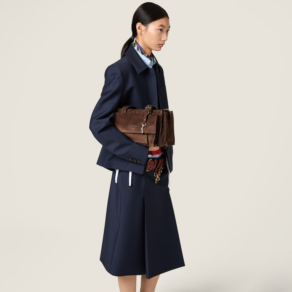 Miu Miu Utilitaire suede shopping bag Dark Brown