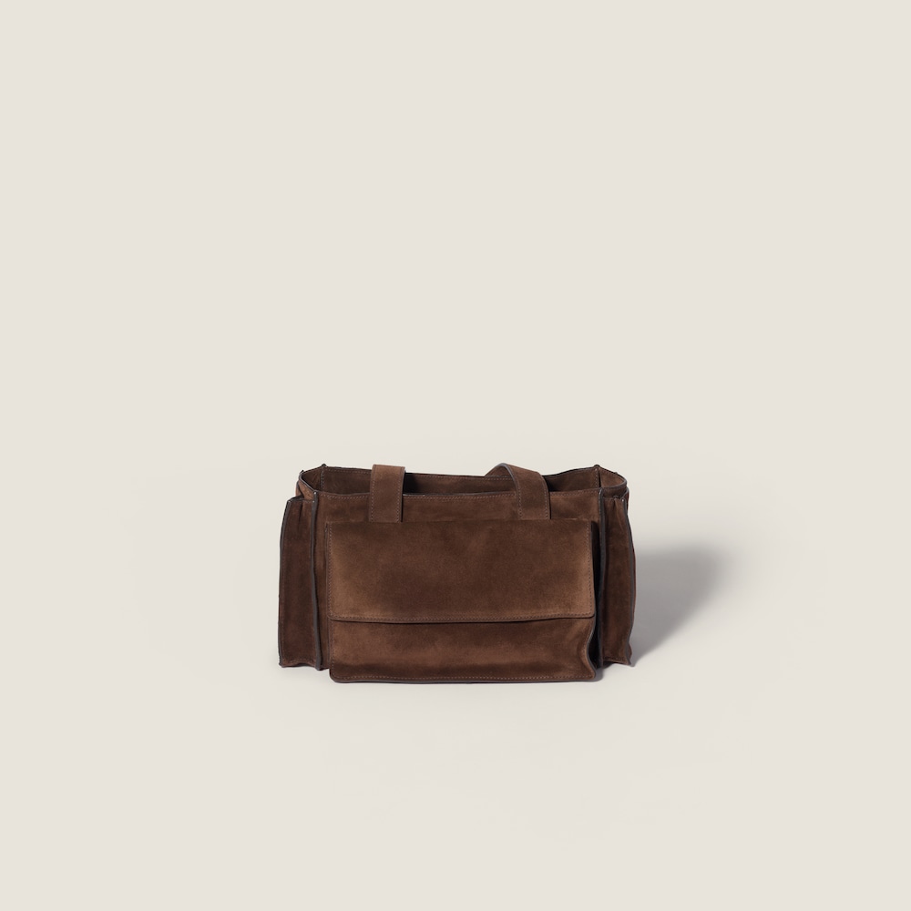 Miu Miu Utilitaire suede shopping bag Dark Brown