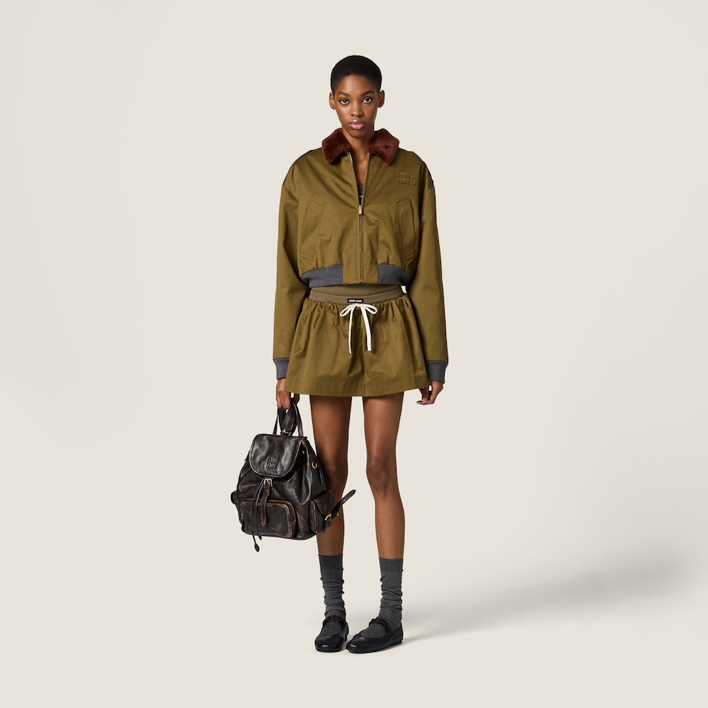 Miu Miu Satin cotton miniskirt Military Green