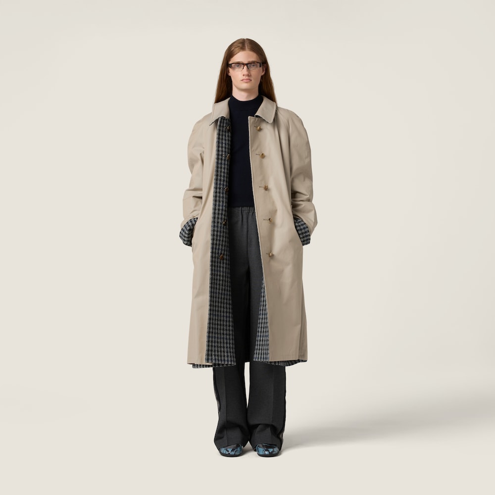 Miu Miu Reversible twill and check trench coat Limestone / Slate Gray