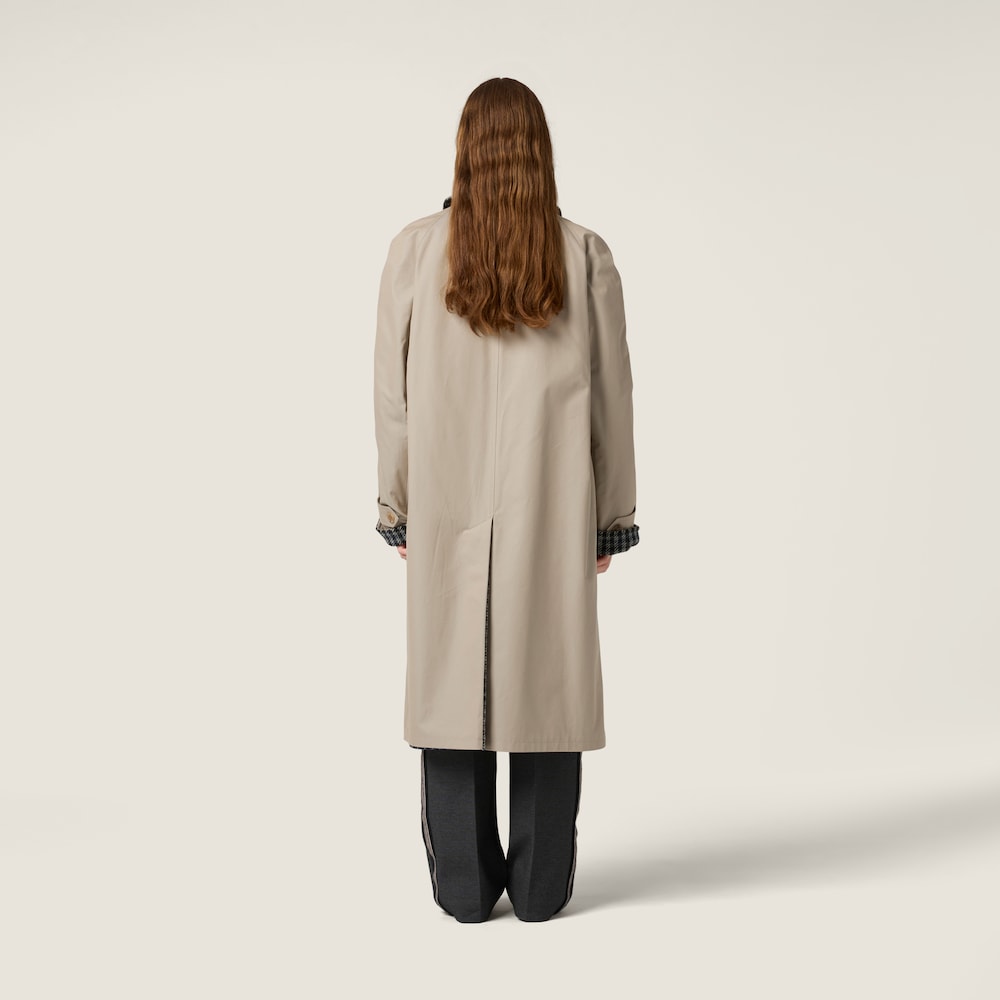 Miu Miu Reversible twill and check trench coat Limestone / Slate Gray