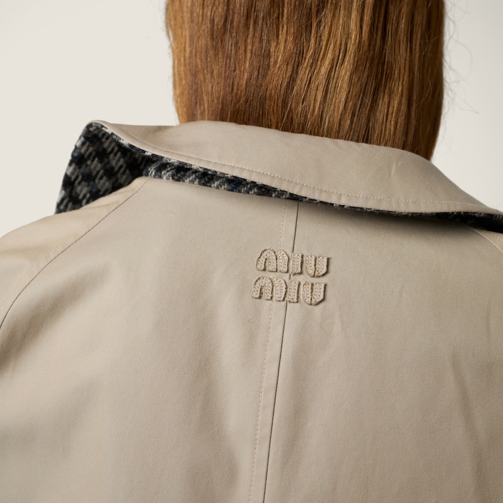 Miu Miu Reversible twill and check trench coat Limestone / Slate Gray