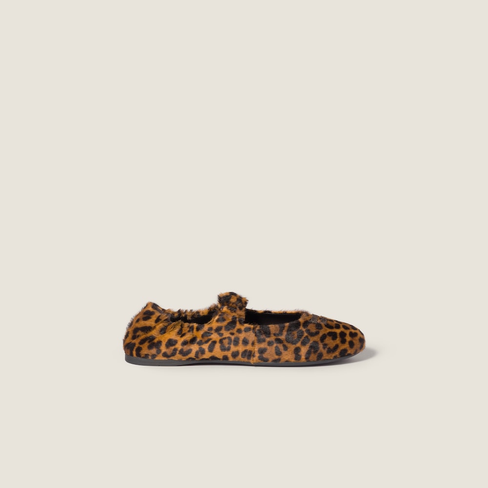 Miu Miu Ruches printed leather ballerinas Honey