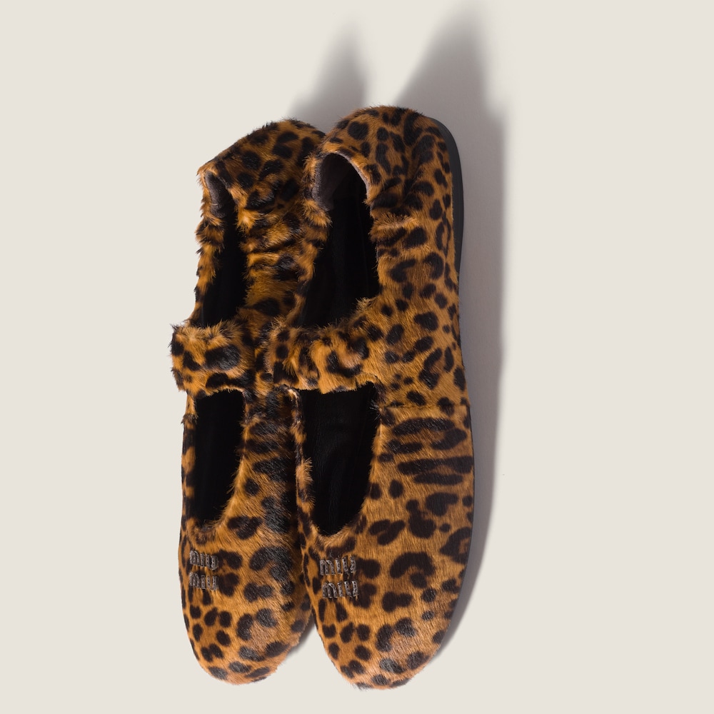 Miu Miu Ruches printed leather ballerinas Honey