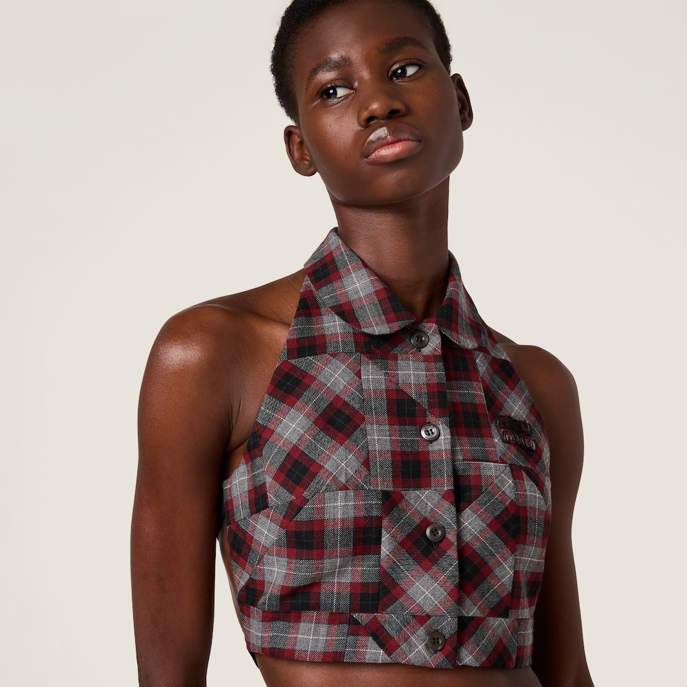 Miu Miu Tartan patchwork top Amaranth / Grey