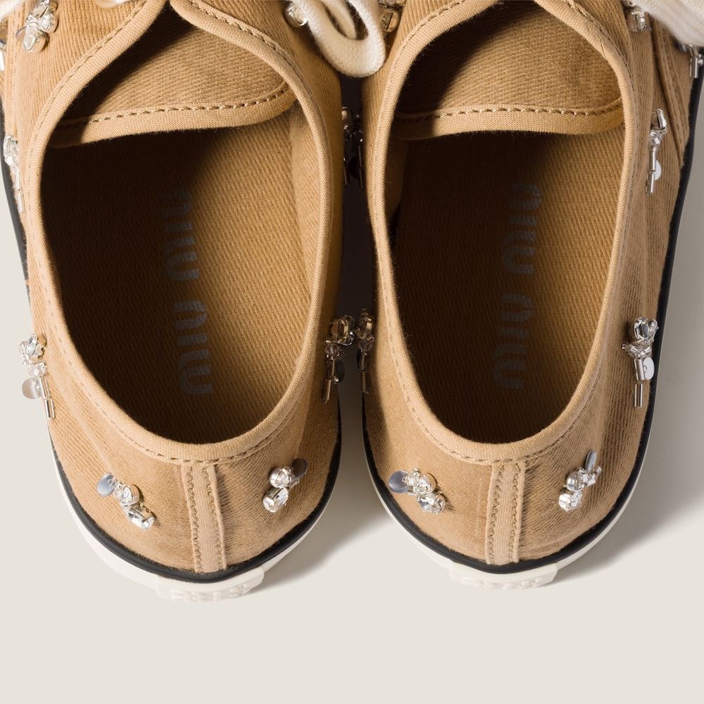 Miu Miu Embroidered drill sneakers Malt Beige