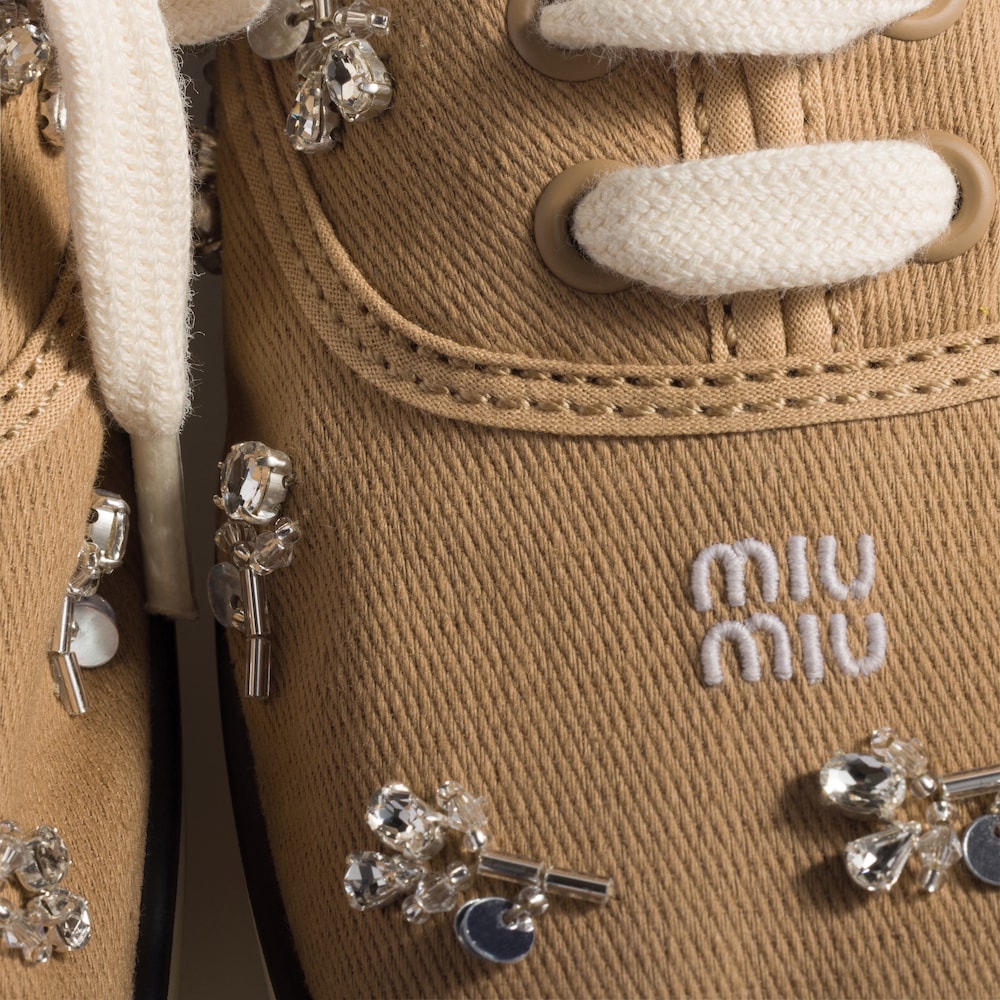 Miu Miu Embroidered drill sneakers Malt Beige
