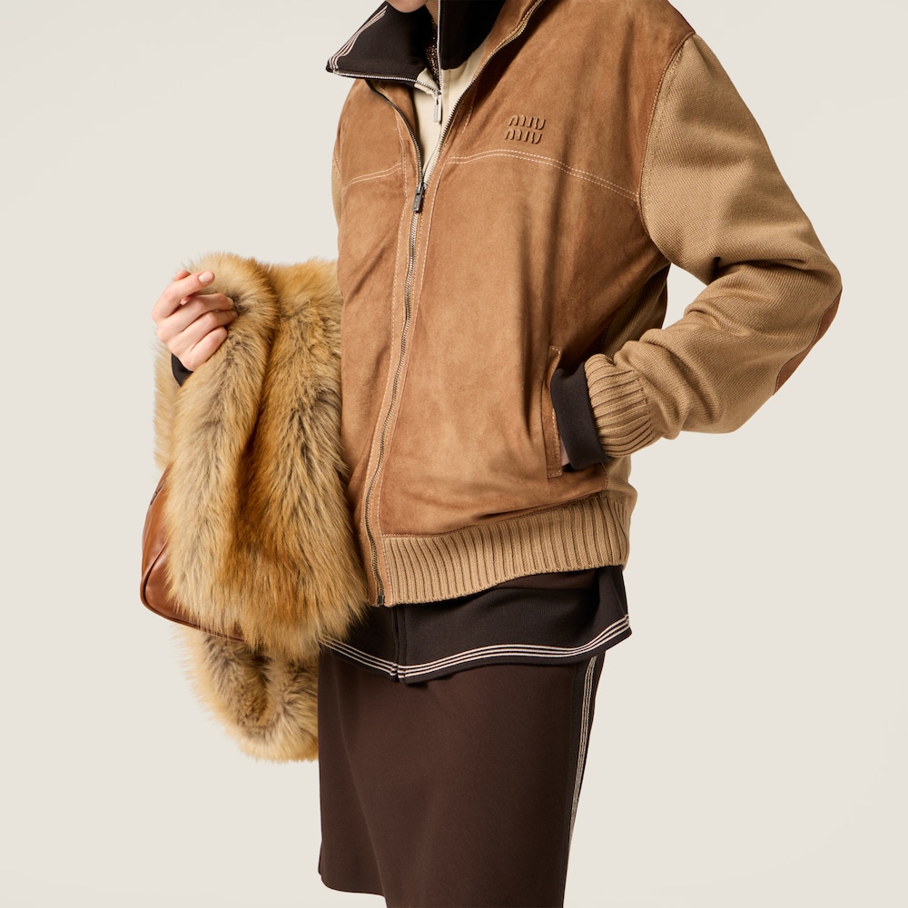 Miu Miu Wool and leather zipper cardigan Camel / Cinnamon