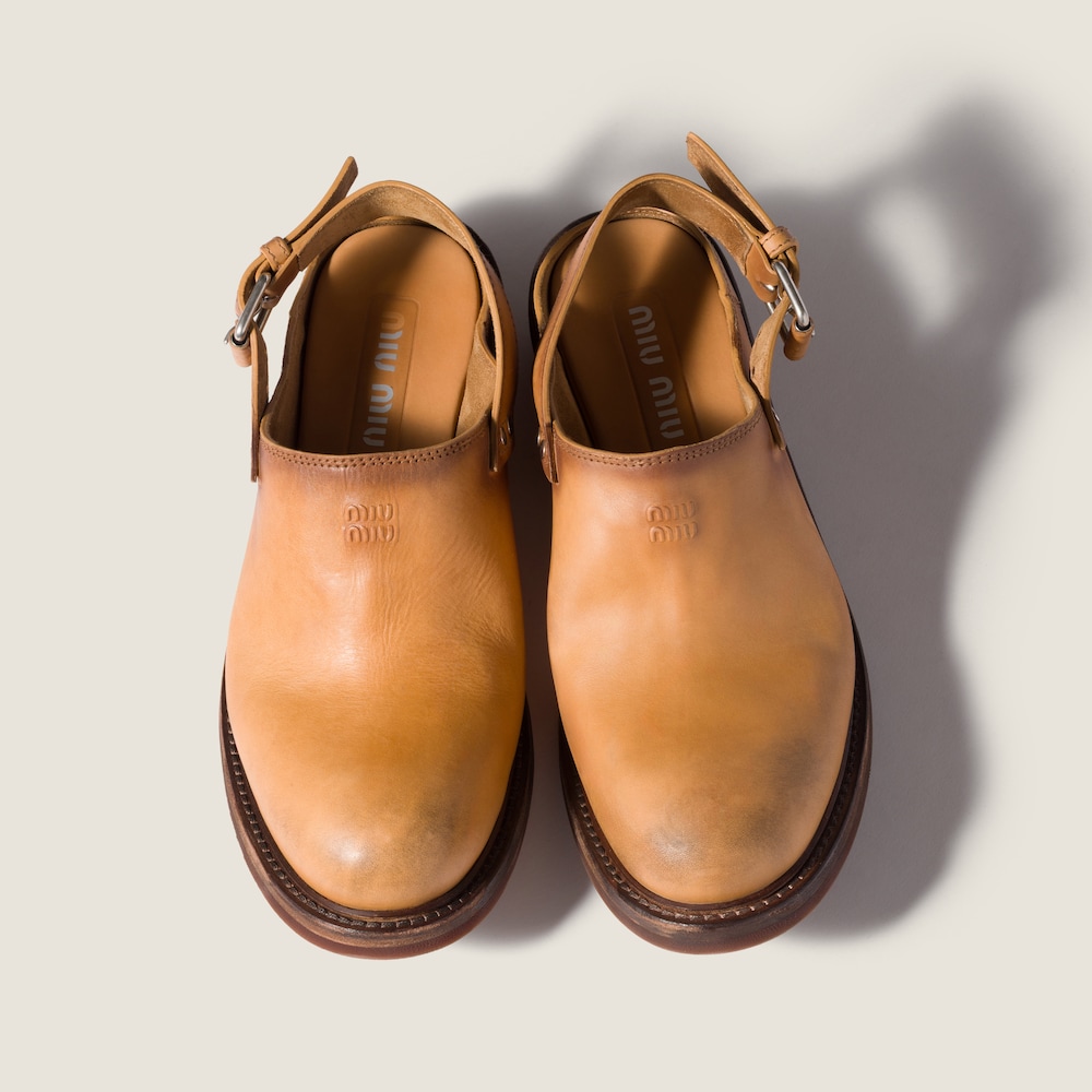 Miu Miu Leather mules with buckle Light Tan