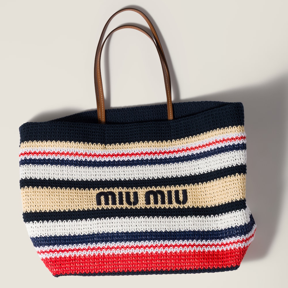 Miu Miu Raffia-effect woven tote bag Blue / Red / Natural