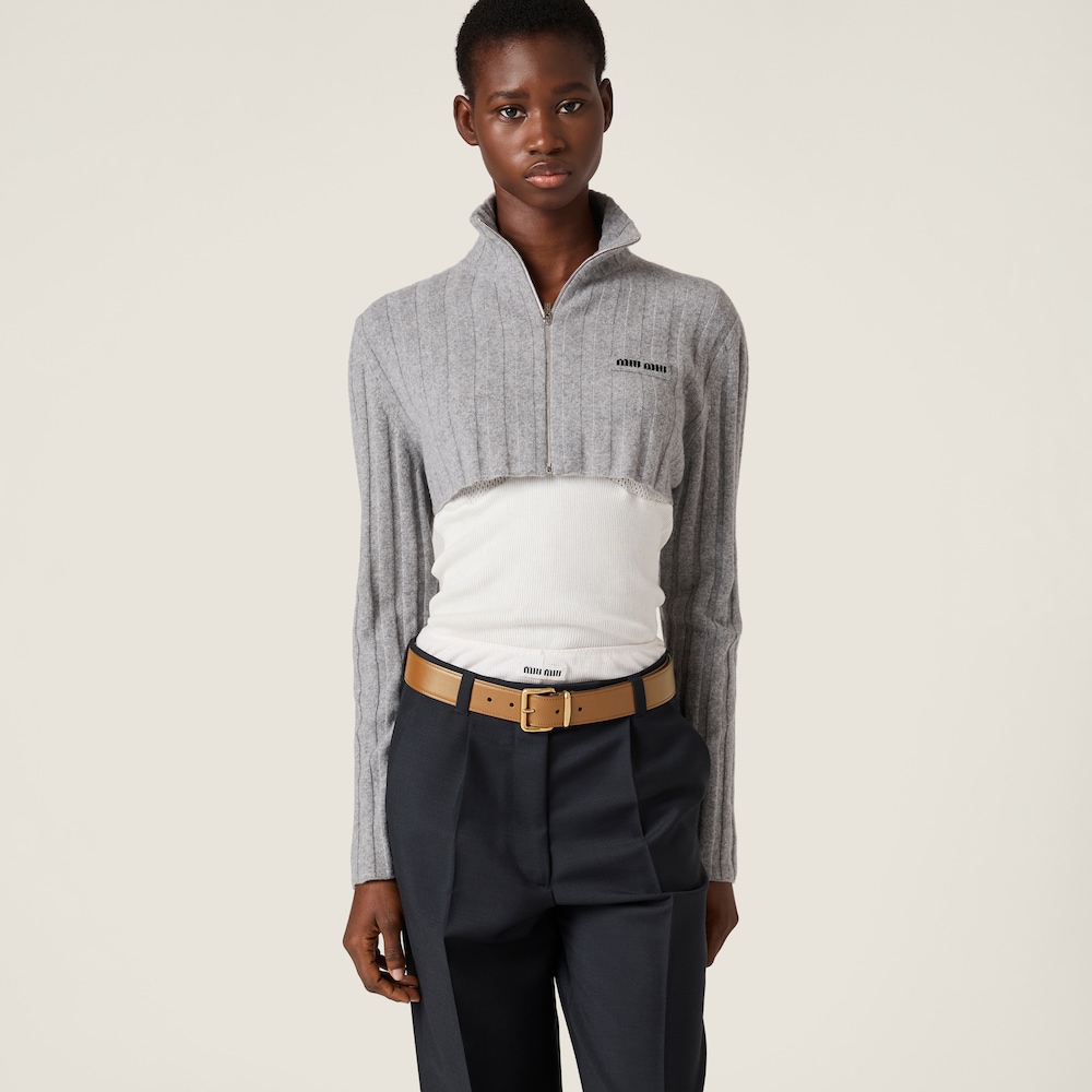 Miu Miu Cropped wool and cashmere cardigan Grey