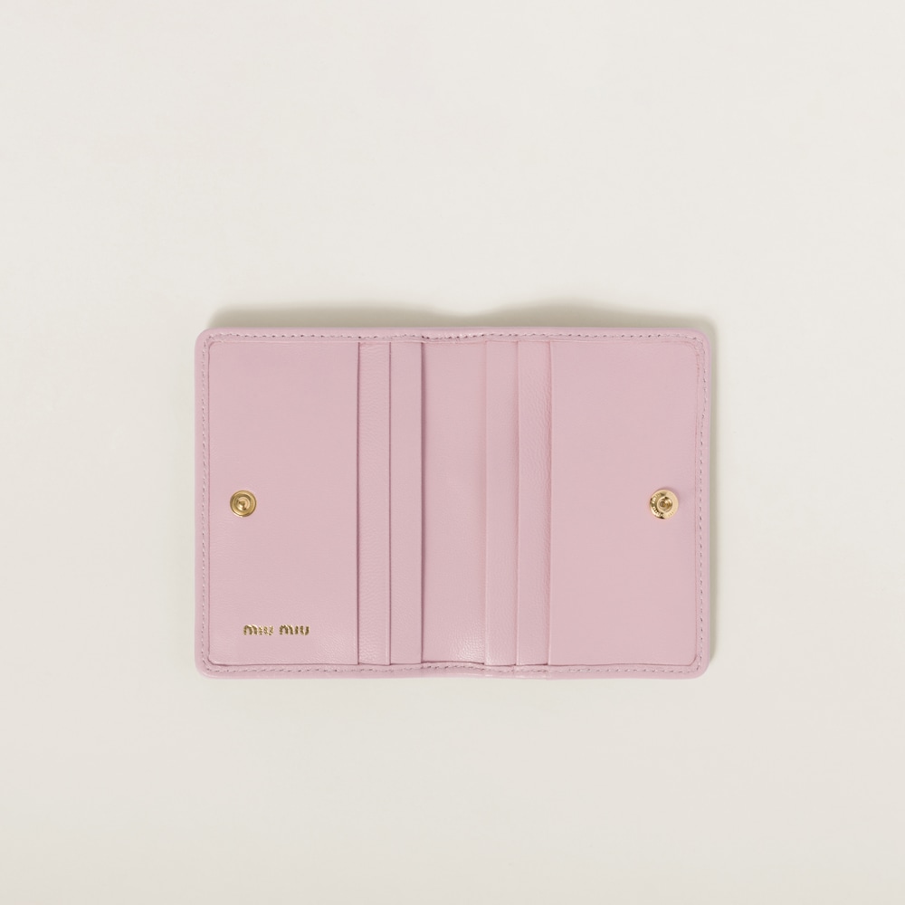 Miu Miu Matelassé nappa leather card holder Alabaster Pink