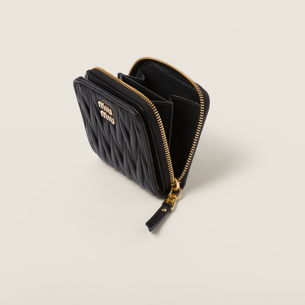 Miu Miu Small matelassé nappa leather wallet Black