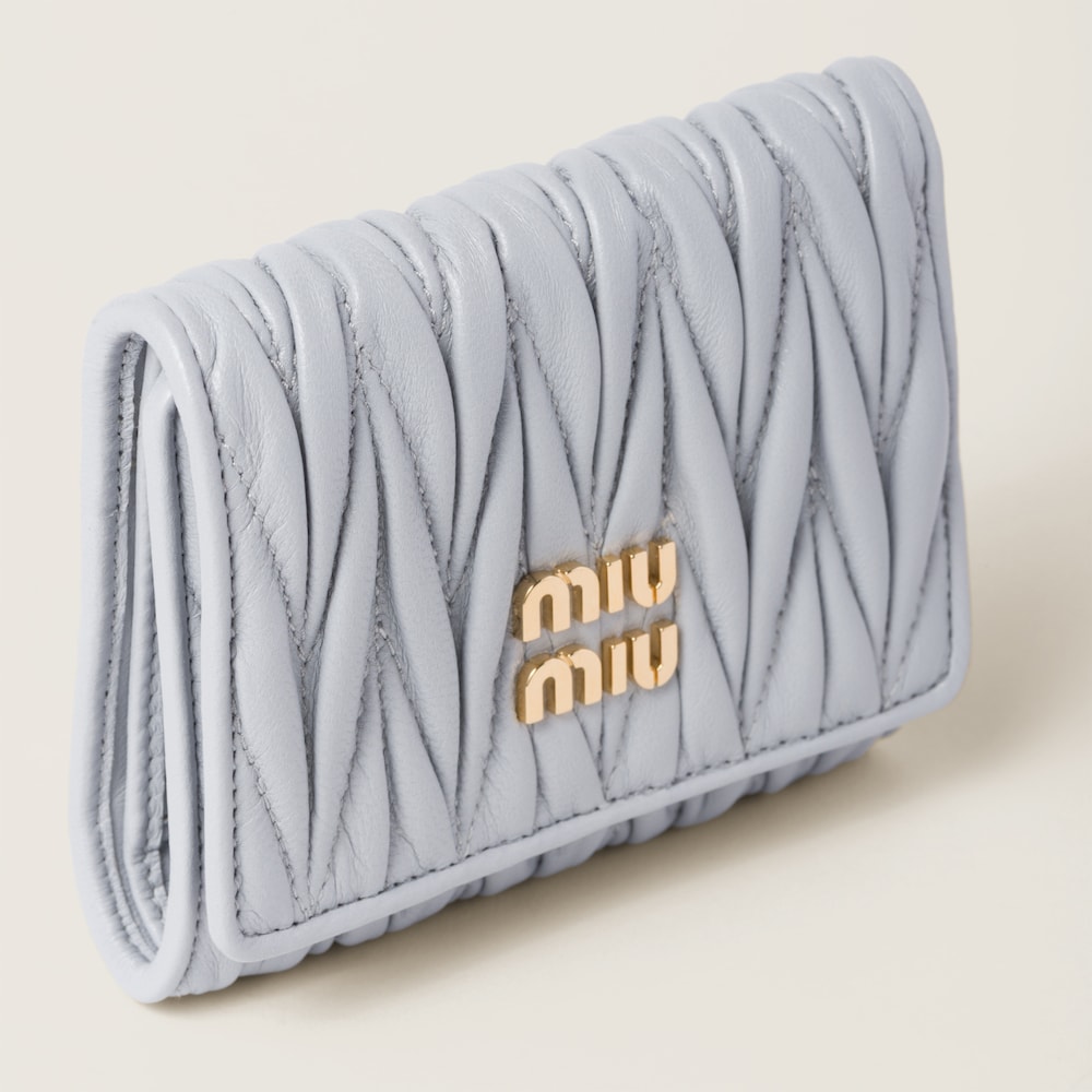 Miu Miu Small matelassé nappa leather wallet Pearl Gray