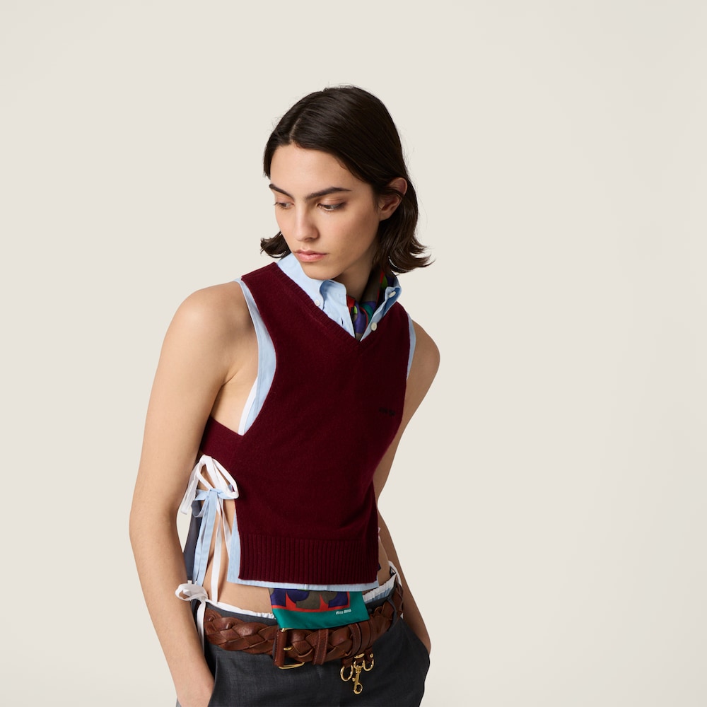 Miu Miu Cashmere knit vest Amaranth Red / Maize Yellow