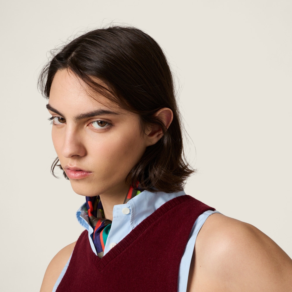 Miu Miu Cashmere knit vest Amaranth Red / Maize Yellow