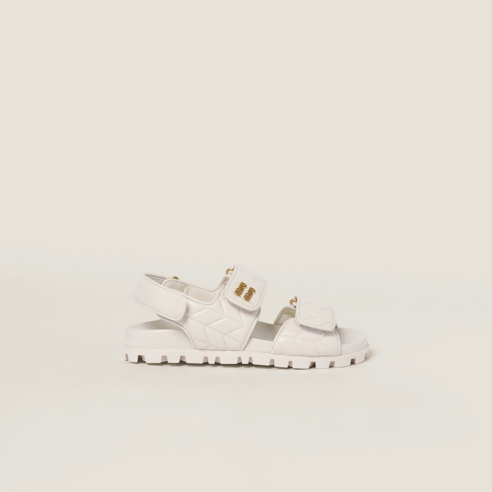 Miu Miu Sporty matelassé nappa leather sandals White