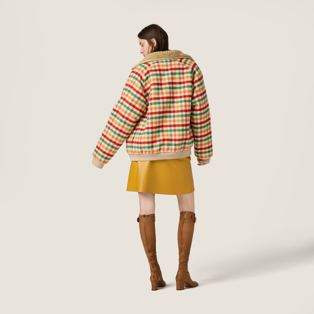 Miu Miu Fleece-lined checked blouson jacket Red / Green / Soy Green