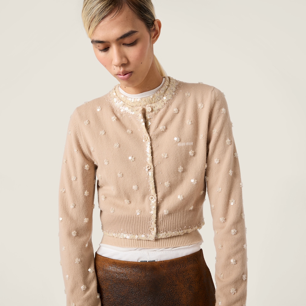 Miu Miu Embroidered cashmere cardigan Albino White
