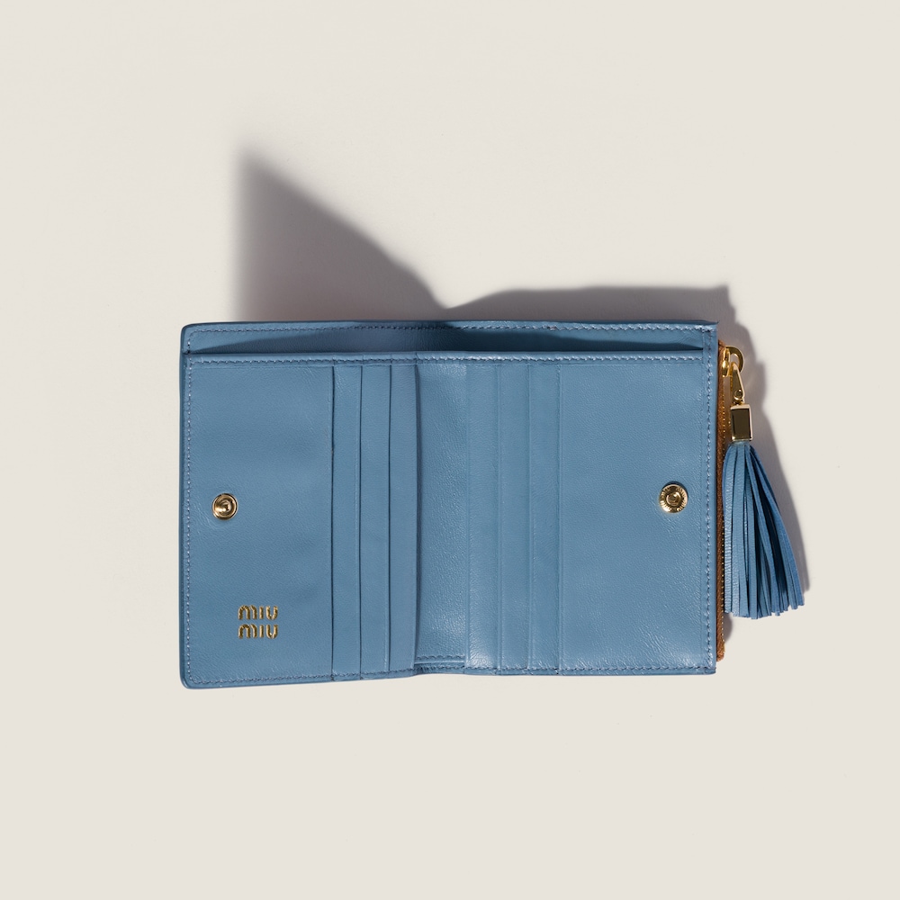 Miu Miu Small leather wallet Cognac / Astral Blue