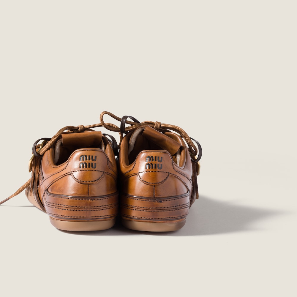 Miu Miu Gymnasium leather sneakers with buckle Cognac