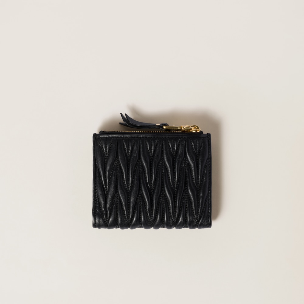 Miu Miu Small wallet in matelassé nappa leather Black