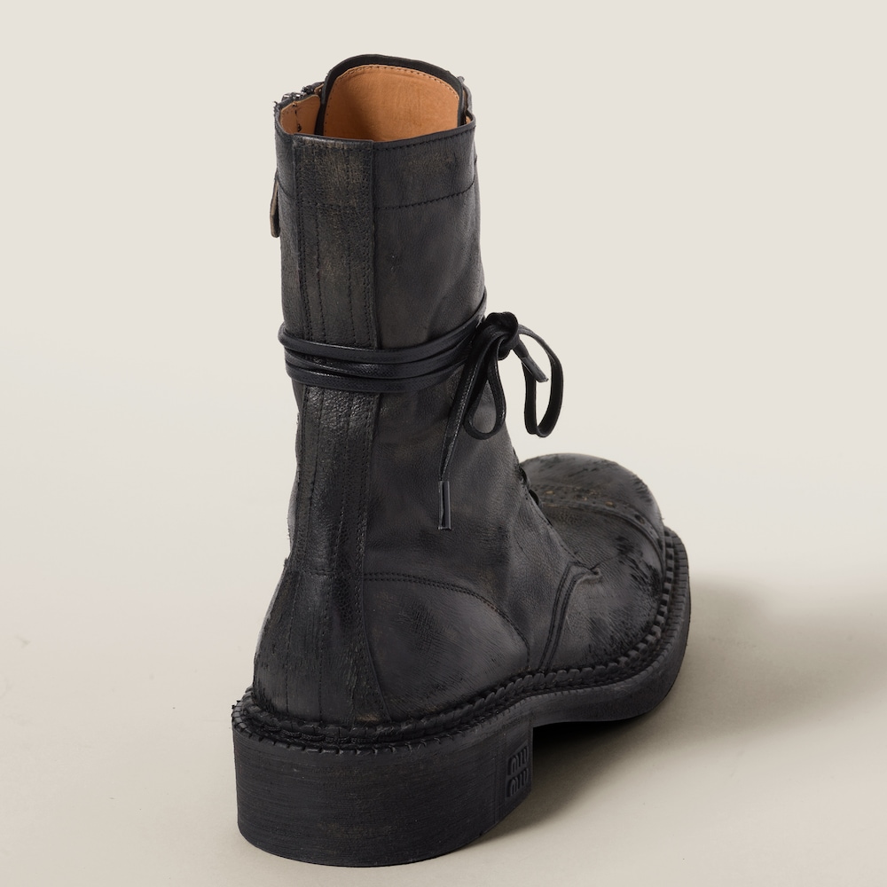 Miu Miu Leather laced booties Black