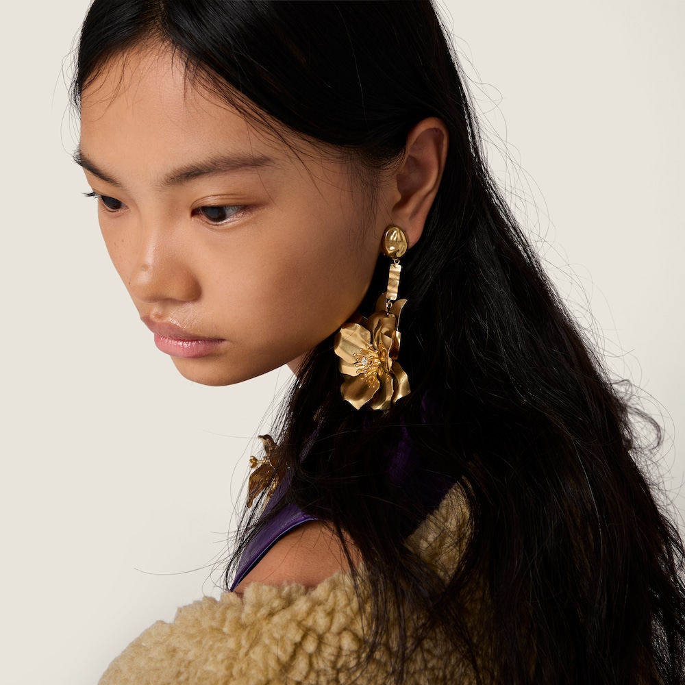 Miu Miu Metal earrings with crystals Gold / Crystal