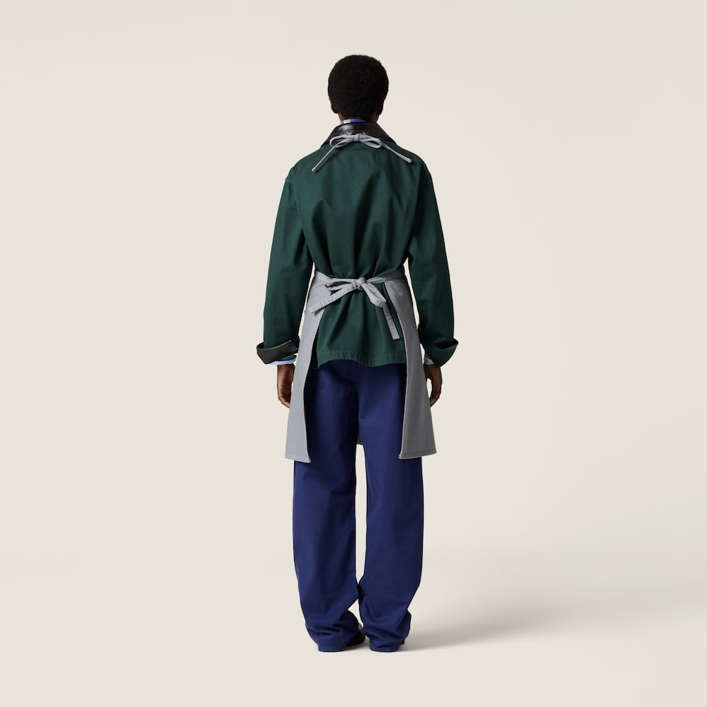Miu Miu Single-breasted garment-dyed gabardine and leather jacket Bottle Green