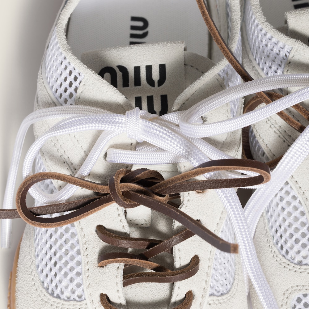Miu Miu Gymnasium mesh and suede sneakers White
