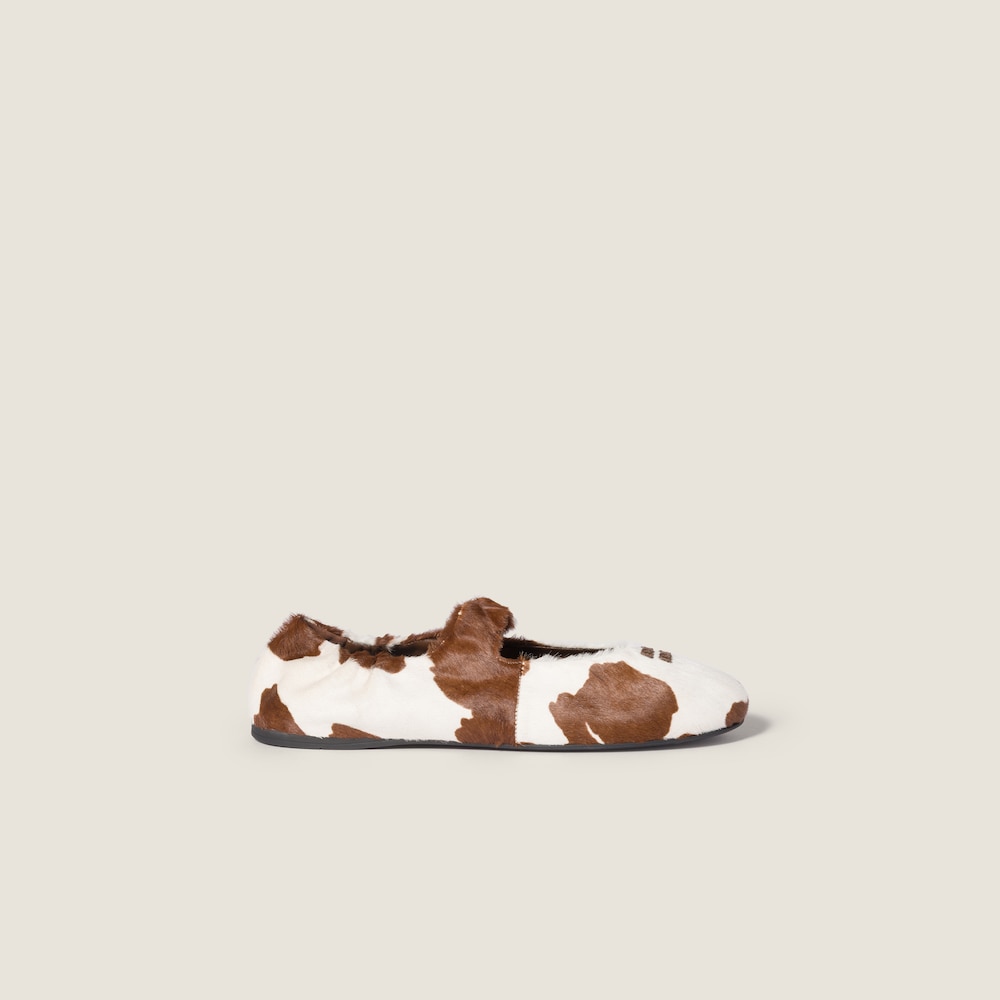 Miu Miu Ruches printed leather ballerinas White / Burnt Sienna