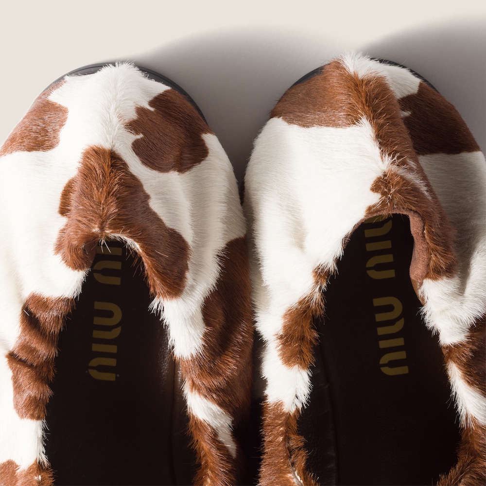 Miu Miu Ruches printed leather ballerinas White / Burnt Sienna